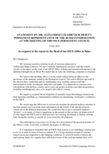 Statement by the Delegation of the Russian Federation in response to the report by the Head of the OSCE Office in Baku, Ambassador Bilge Cankorel