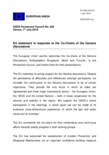 Statement by the Belgian Presidency of the Council of the European Union in response to the address by the Co-chairmen of the Geneva Discussions on Security and Stability in the South Caucasus, Ambassadors Bolat Nurgaliyev, Antti Turunen and Pierre Morel