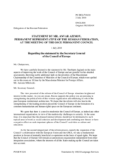 Statement by the Delegation of the Russian Federation in response to the address by the Secretary General of the Council of Europe, Thorbjorn Jagland