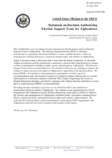 Statement by the Delegation of the United States on the Permanent Council Decision No. 953 on the Election Support Team to Afghanistan