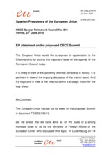 Statement by the Belgian Presidency of the Council of the European Union in response to the Address by the Special Envoy of the Chairperson-in-Office, Deputy Minister for Foreign Affairs of Kazakhstan, Konstantin Zhigalov, on an OSCE Summit