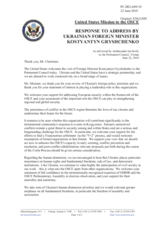Statement by the Delegation of the United States in response to the address by the Minister for Foreign Affairs of Ukraine, Kostyantyn Gryshchenko