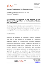 Statement by the Spanish Presidency of the Council of the European Union in response to the address by the Minister for Foreign Affairs of Serbia, Vuk Jeremic