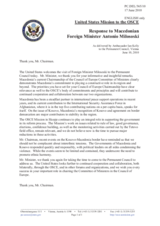 Statement by the Delegation of the United States in response to the address by the Minister for Foreign Affairs of the Former Yugoslav Republic of Macedonia and the Chairman of the Committee of Ministers of the Council of Europe, Antonio Milososki