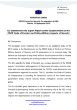 Statement by the Belgian Presidency of the Council of the EU on the presentation by Ms. D. Alayli and Dr. A. Lambert on the academic study on the 2010 replies to the Questionnaire on the OSCE Code of Conduct on Politico-Military Aspects of Security