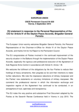 Statement by the Belgian Presidency of the Council of the European Union in response to the report by the Personal Representative of the Chairman-in-Office for Article IV of the Dayton Peace Accords, Brigadier General Costanzo Periotto
