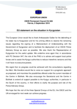 Statement by the Belgian Presidency of the Council of the European Union on the update on the deployment of the Police Advisory Group to Kyrgyzstan