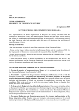 Letter of Roma Organizations from Bulgaria to Nicolas Sarkozy President of the French Republic