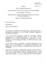 Address by Ms. Grazyna Bernatowicz, Under Secretary of State at the Ministry of Foreign Affairs of the Republic of Poland