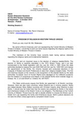 Statement by Ms. Pervin Chairoula on Freedom of Religion in Western Thrace, Greece