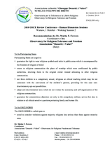 Recommendations by Dr. Mattia F. Ferrero Coordinator of the Observatory for Religious Tolerance and Freedom Associazione "Dossetti: i Valori"