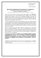 Statement by the European Association of Jehovah's Christian Witnesses, Religious Freedom Concerns in Tajikistan