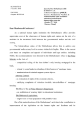 Speech of the Ombudsman in Republic of Kazakhstan by Shakirov A.O