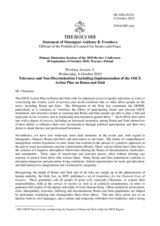 Statement of Monsignor Anthony R. Frontiero Official of the Pontifical Council for Justice and Peace