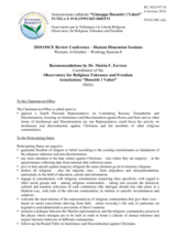 Recommendations by Dr. Mattia F. Ferrero Coordinator of the Observatory for Religious Tolerance and Freedom Associazione Dossetti: i Valori
