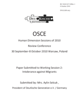 Statement by Mrs. Aylin Selcuk , President of DeuKische Generation e.V. Germany