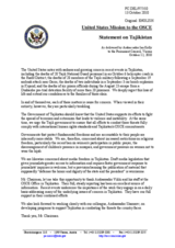 Statement by the Delegation of the United States on the recent developments in Tajikistan