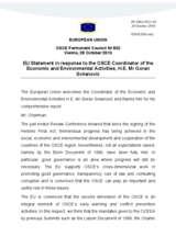 Statement by the Belgian Presidency of the Council of the European Union in response to the report by the Co-ordinator of OSCE Economic and Environmental Activities, Goran Svilanovic
