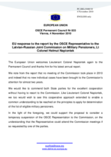 Statement by the Belgian Presidency of the Council of the European Union in response to the report by the OSCE Representative to the Latvian-Russian Joint Commission on Military Pensioners, Lieutenant Colonel Helmut Napiontek