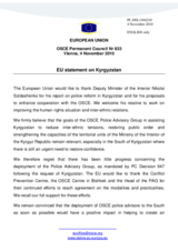 Statement by the Belgian Presidency of the Council of the European Union in response to the address by the Deputy Minister of the Interior of Kyrgyzstan, Mr. Nikolai Soldashenko, on the deployment of a police advisory group to Kyrgyzstan
