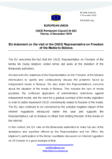 Statement by the Belgian Presidency of the Council of the European Union on the working visit of the OSCE Representative on Freedom of the Media to Belarus