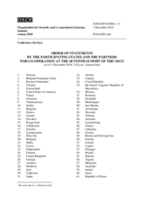 Order of Statements by the Participating States and the Partners for Co-operation, as of 1 December 2010, 5.45 p.m. Astana time