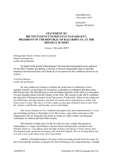 Opening Statement by H.E. Mr. Nursultan Nazarbayev, President, Kazakhstan