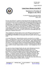 Statement  by the United States Mission to the OSCE on freedom of religion in the OSCE  as prepared for delivery by Ambassador Ian Kelly