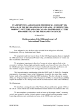 Statement by Ambassador Fredericka Gregory on behalf of the Delegations of Iceland, Liechtenstein, Norway, Switzerland and Canada to the OSCE on the occasion of the 100th anniversary of International Women’s Day