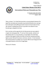 Statement by the Delegation of the United States on the commemoration of International Holocaust Remembrance Day