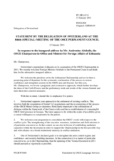 Statement by the Delegation of Switzerland in response to the address by the Chairperson-In-Office of the OSCE, Minister for Foreign Affairs of Lithuania, H.E. Audronius Ažubalis