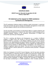 Statement by the Hungarian Presidency of the Council of the European Union on the request for assistance in improving stockpile management and security at the SALW and conventional ammunition storage sites of the armed forces of Bosnia and Herzegovina