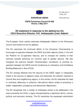 Statement by the Hungarian Presidency of the Council of the European Union in response to the address by the Executive Director of the Conference on Interaction and Confidence-Building Measures in Asia (CICA), Ambassador Çinar Aldemir