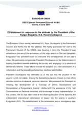 Statement by the Hungarian Presidency of the Council of the European Union in response to the address by the President of Kyrgyzstan, H.E. Roza Otunbayeva