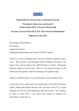 Speech by OSCE Secretary General Marc Perrin de Brichambaut Speech by OSCE Secretary General Marc Perrin de Brichambaut