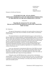 Statement by the Delegation of the Russian Federation in response to the address by Mr. Jan Lundin, Director General of the Council of the Baltic Sea States