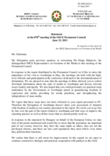 Statement by the Delegation of Azerbaijan in response to the report by the OSCE Representative on Freedom of the Media, Ms. Dunja Mijatović 