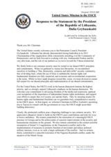 Statement by the Delegation of the United States in response to the address by the President of the Republic of Lithuania, H.E. Dalia Grybauskaitė