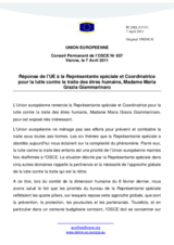 Réponse de l’UE à la Représentante spéciale et Coordinatrice pour la lutte contre la traite des êtres humains, Madame Maria Grazia Giammarinaro
