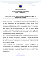 Déclaration de l’UE relative aux attentats qui ont frappé la Norvège, le 22 juillet
