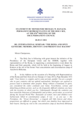 Statement by the Delegation of the Holy See on the commemoration of the genocide of Roma and Sinti in August 1944