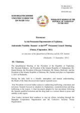 Statement by the Delegation of Tajikistan on the quadrilateral meeting of the heads of State of Afghanistan, Pakistan, Tajikistan and the Russian Federation, and summit of the Commonwealth of Independent States (CIS), held in Dushanbe, 2-3 September 2011