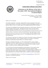 Statement by the Delegation of the United States on the publication of the 2010 International Religious Freedom Report