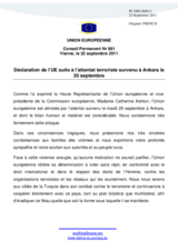 Déclaration de l’UE suite à l’attentat terroriste survenu à Ankara le 20 septembre