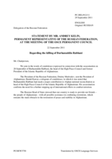 Statement by the Delegation of the Russian Federation on the killing of the head of Afghanistan’s High Peace Council and former president of Afghanistan Mr. B. Rabbani