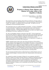 Statement by the Delegation of the United States in response to the address by the Deputy Prime Minister and Minister of Foreign Affairs of Albania, H.E. Edmond Haxhinasto