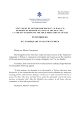 Statement by the Delegation of Holy See on earthquake in the Van province of Turkey on 23 October 2011
