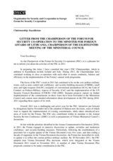 Letter from the Chairperson of the Forum for Security Co-operation to the Minister of Foreign Affairs of Lithuania, Chairperson of the 18th Meeting of the Ministerial Council