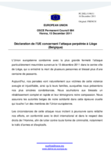 Déclaration de l’UE concernant l’attaque perpétrée à Liège (Belgique)