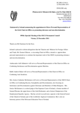 Statement by the Delegation of Ireland on the appointment of three Personal Representatives of the Irish Chair-in-Office on promoting tolerance and non-discrimination